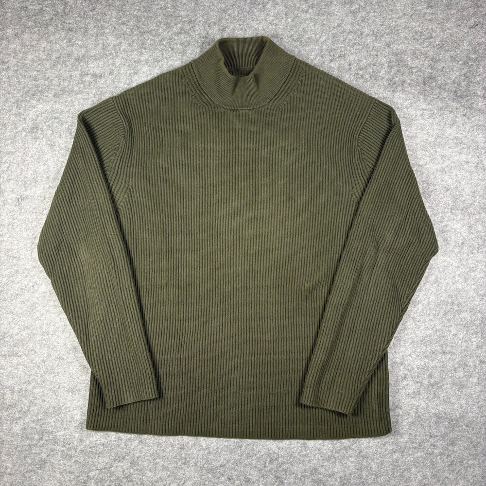 Banana Republic Organic Cotton Mock Neck Ribbed Sweater Mens Large Olive Green - Picture 1 of 6